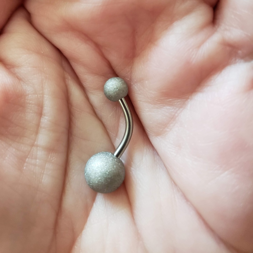 Silver Sparkly Matte Sandblasted Naval Barbell Belly Button Ring